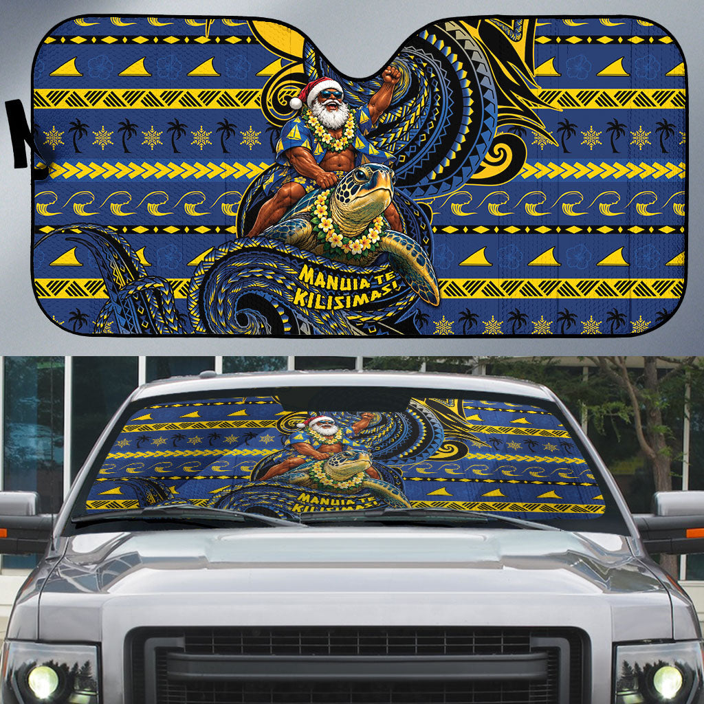 Tokelau Christmas Auto Sun Shade Santa Riding Sea Turtle DT05 Navy - Polynesian Pride