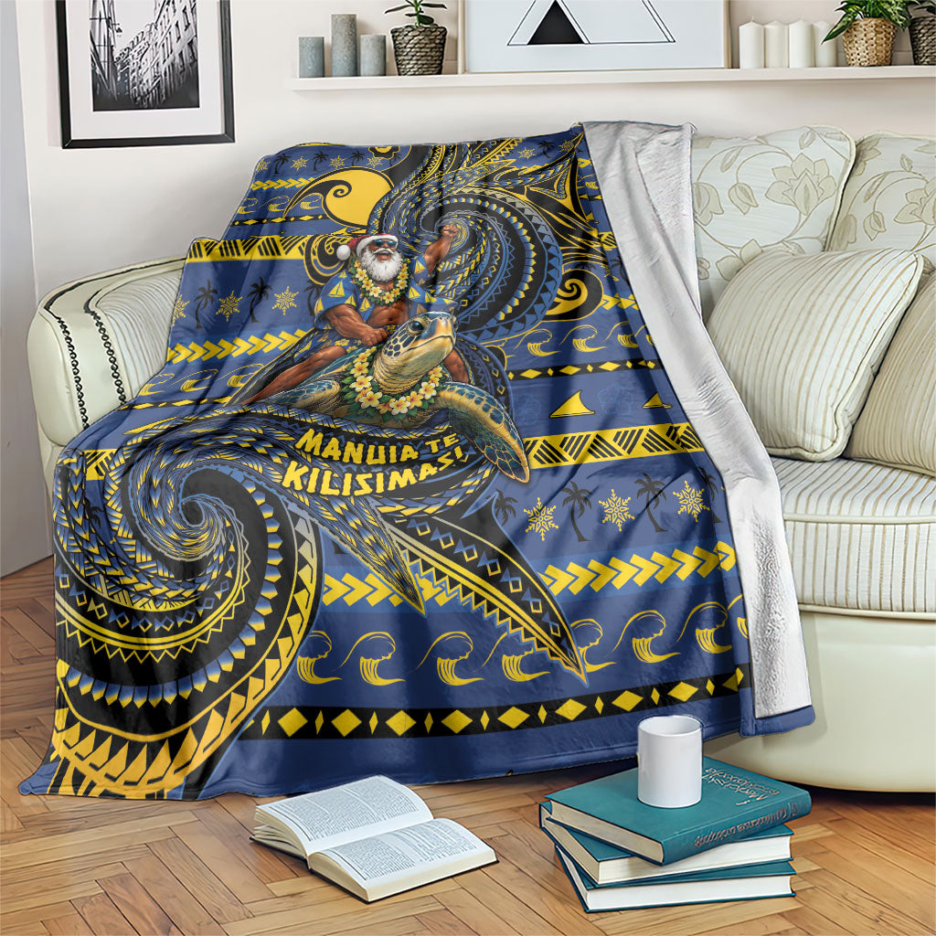 Tokelau Christmas Blanket Santa Riding Sea Turtle DT05 Navy - Polynesian Pride