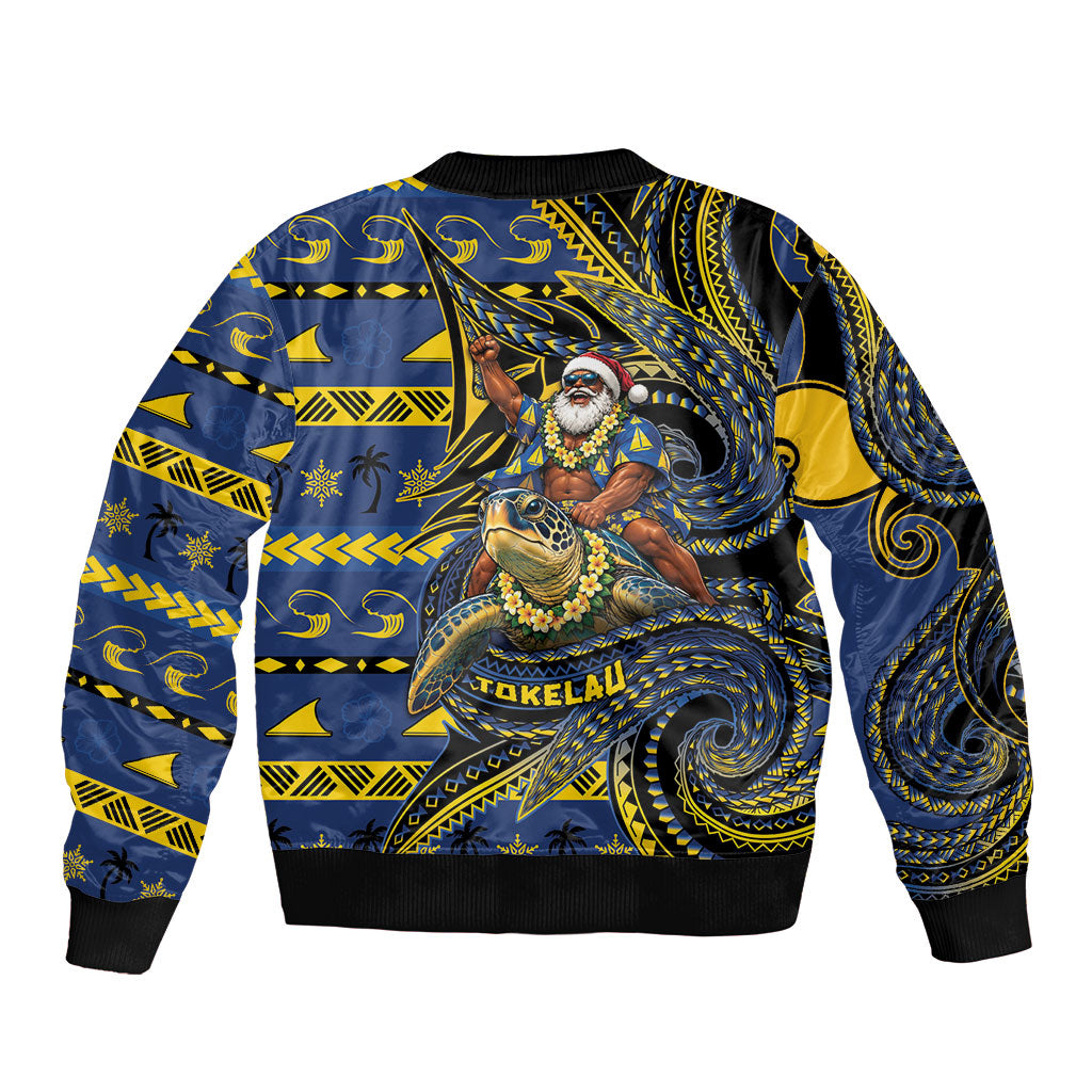 Tokelau Christmas Bomber Jacket Santa Riding Sea Turtle DT05 - Polynesian Pride