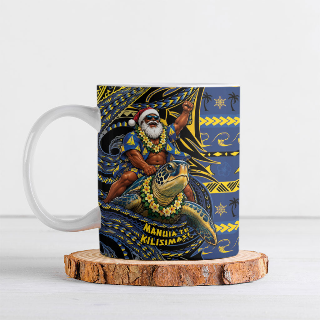 Tokelau Christmas Ceramic Mug Santa Riding Sea Turtle DT05 Navy - Polynesian Pride