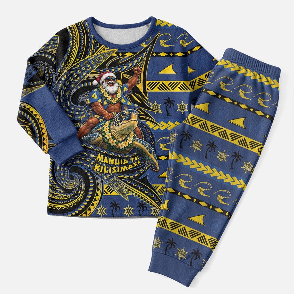 Tokelau Christmas Pajama Set Santa Riding Sea Turtle DT05 Men Navy - Polynesian Pride