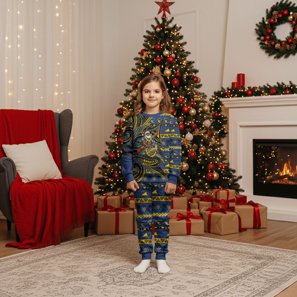 Tokelau Christmas Pajama Set Santa Riding Sea Turtle DT05 Kid Navy - Polynesian Pride