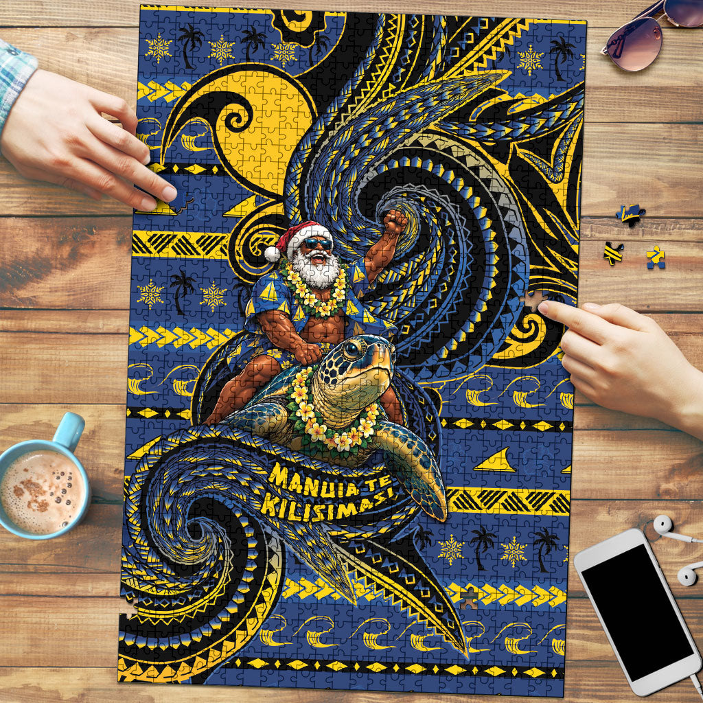 Tokelau Christmas Puzzle Santa Riding Sea Turtle DT05 Navy - Polynesian Pride