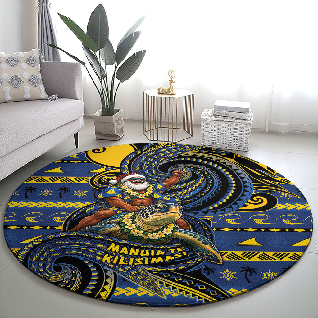Tokelau Christmas Round Carpet Santa Riding Sea Turtle DT05 - Polynesian Pride