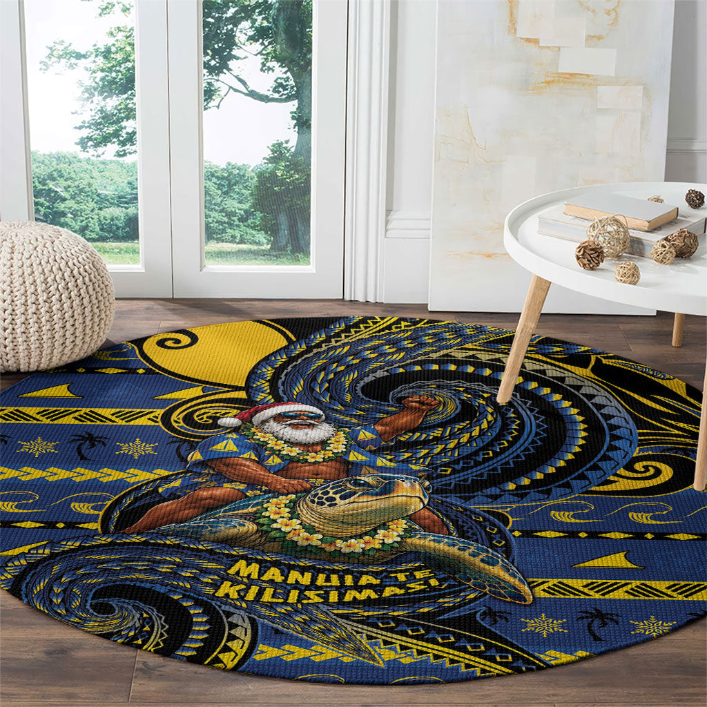 Tokelau Christmas Round Carpet Santa Riding Sea Turtle DT05 - Polynesian Pride