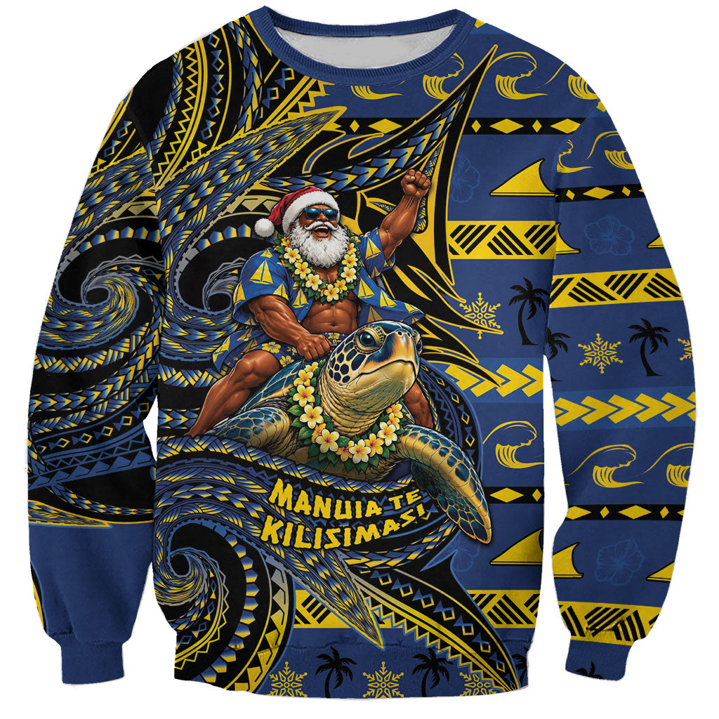 Tokelau Christmas Sweatshirt Santa Riding Sea Turtle DT05 Unisex Navy - Polynesian Pride