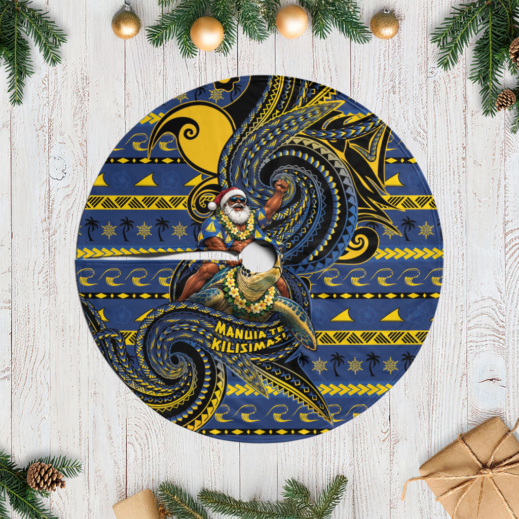 Tokelau Christmas Tree Skirt Santa Riding Sea Turtle DT05 Casual Navy - Polynesian Pride