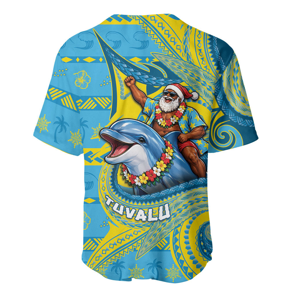 Tuvalu Christmas Baseball Jersey Santa Riding Ocean Dolphin DT05 - Polynesian Pride