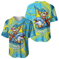 Tuvalu Christmas Baseball Jersey Santa Riding Ocean Dolphin DT05 - Polynesian Pride