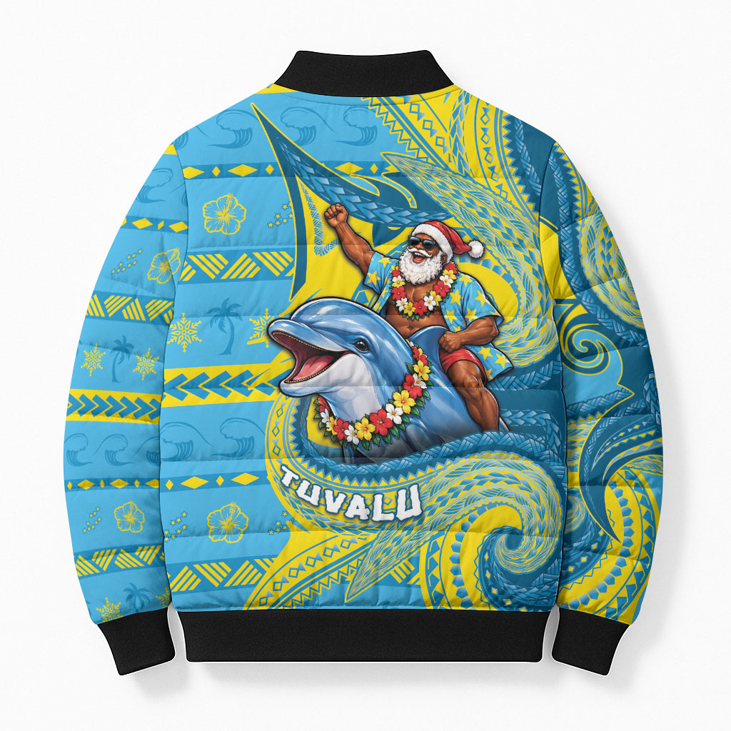 Tuvalu Christmas Bomber Puffer Jacket Santa Riding Ocean Dolphin DT05 - Polynesian Pride
