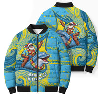 Tuvalu Christmas Bomber Puffer Jacket Santa Riding Ocean Dolphin DT05 - Polynesian Pride