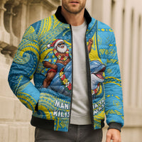 Tuvalu Christmas Bomber Puffer Jacket Santa Riding Ocean Dolphin DT05 - Polynesian Pride