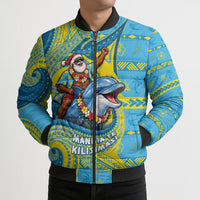 Tuvalu Christmas Bomber Puffer Jacket Santa Riding Ocean Dolphin DT05 - Polynesian Pride