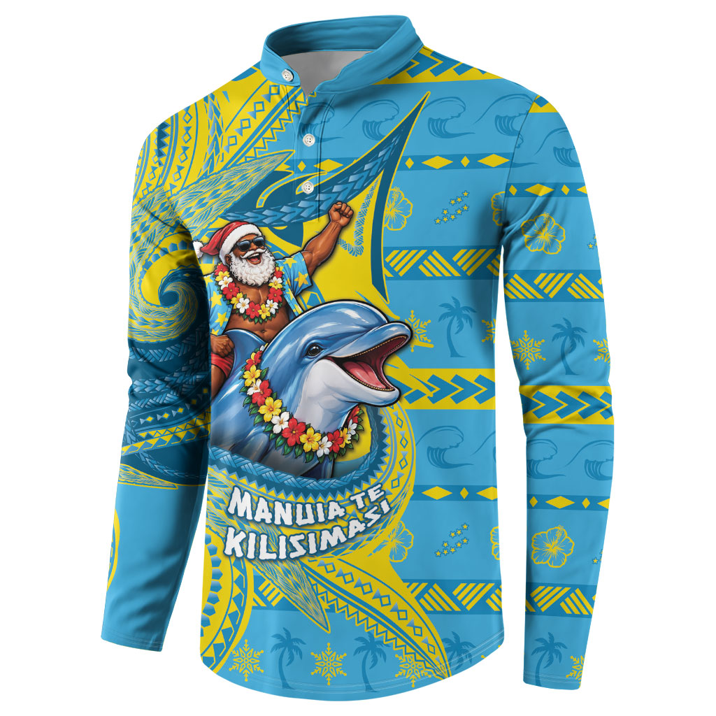 Tuvalu Christmas Button Sweatshirt Santa Riding Ocean Dolphin DT05 - Polynesian Pride