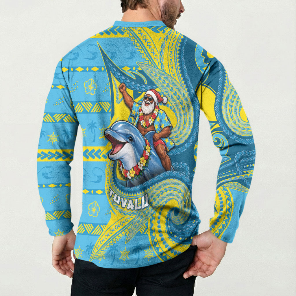 Tuvalu Christmas Button Sweatshirt Santa Riding Ocean Dolphin DT05 - Polynesian Pride