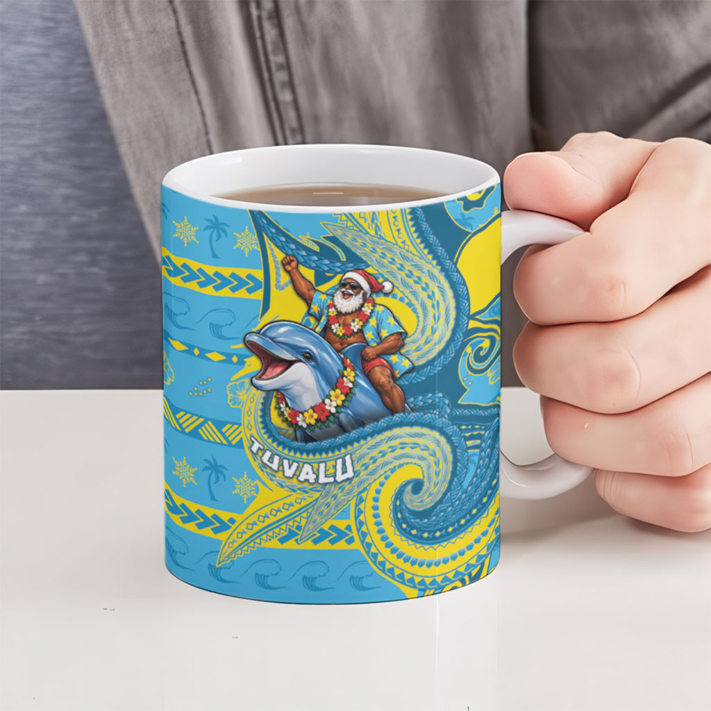 Tuvalu Christmas Ceramic Mug Santa Riding Ocean Dolphin DT05 - Polynesian Pride