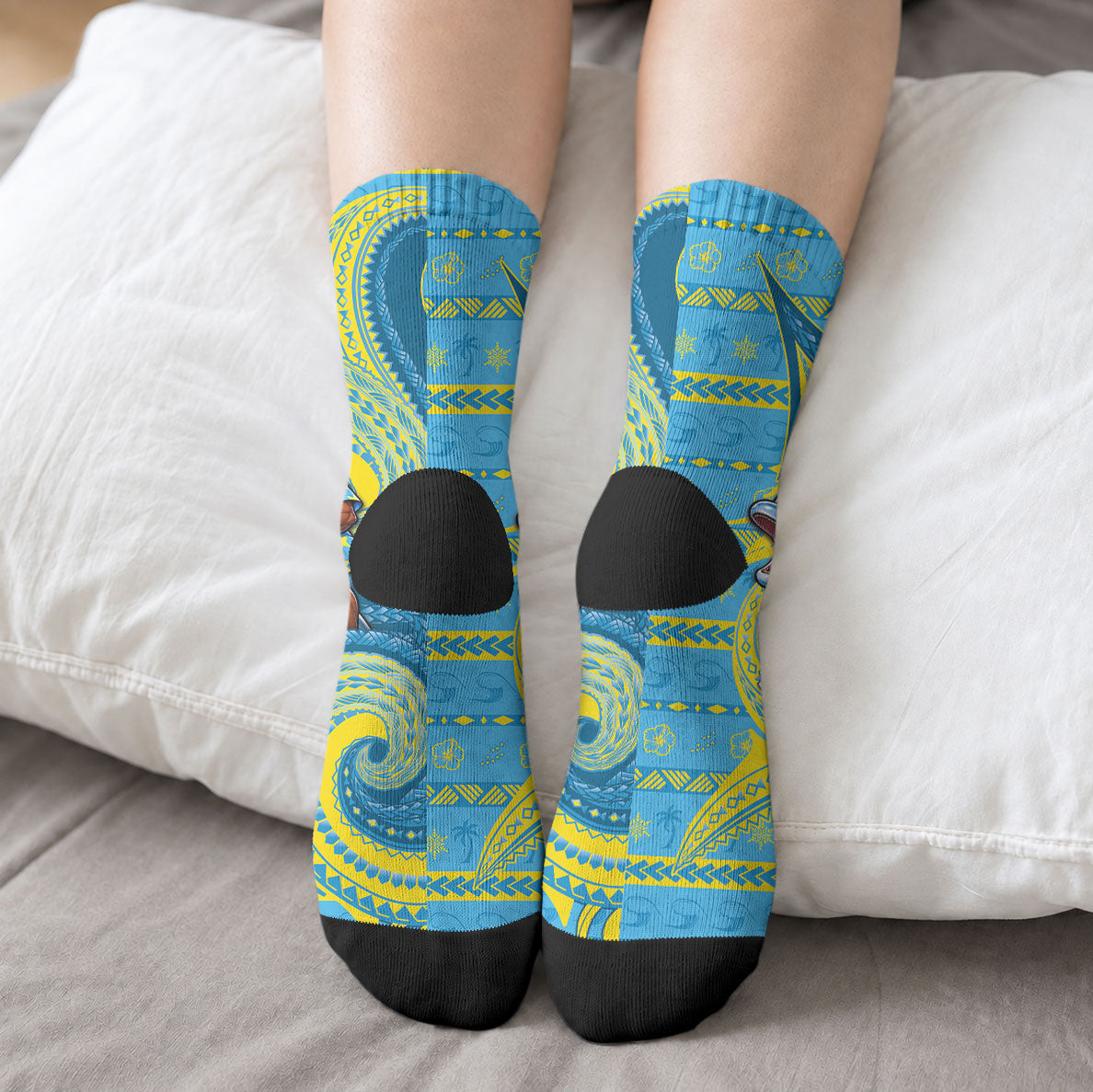 Tuvalu Christmas Crew Socks Santa Riding Ocean Dolphin