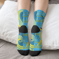 Tuvalu Christmas Crew Socks Santa Riding Ocean Dolphin