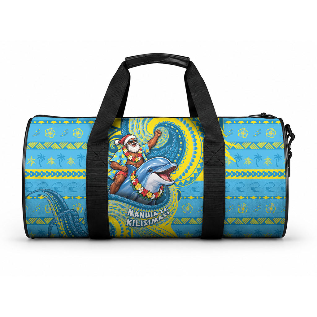 Tuvalu Christmas Duffle Bag Santa Riding Ocean Dolphin DT05 One size Blue - Polynesian Pride