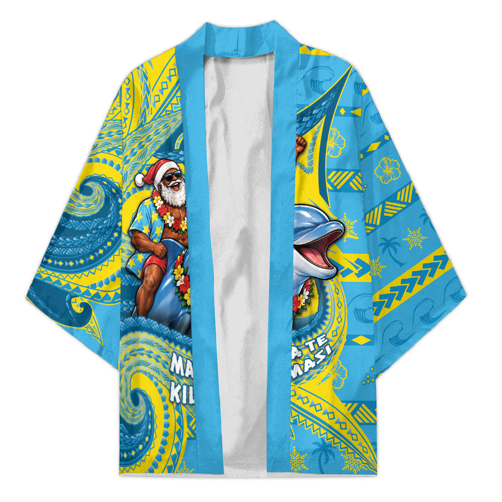 Tuvalu Christmas Kimono Santa Riding Ocean Dolphin DT05 Unisex Blue - Polynesian Pride
