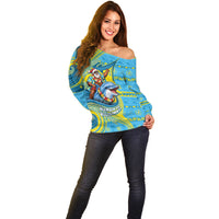 Tuvalu Christmas Off Shoulder Sweater Santa Riding Ocean Dolphin DT05 - Polynesian Pride