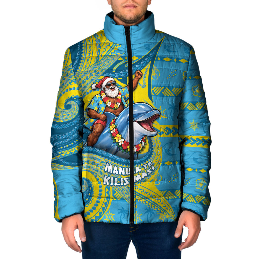 Tuvalu Christmas Padded Jacket Santa Riding Ocean Dolphin