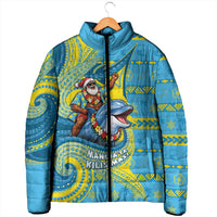 Tuvalu Christmas Padded Jacket Santa Riding Ocean Dolphin