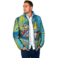 Tuvalu Christmas Padded Jacket Santa Riding Ocean Dolphin
