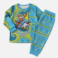 Tuvalu Christmas Pajama Set Santa Riding Ocean Dolphin DT05 Men Blue - Polynesian Pride