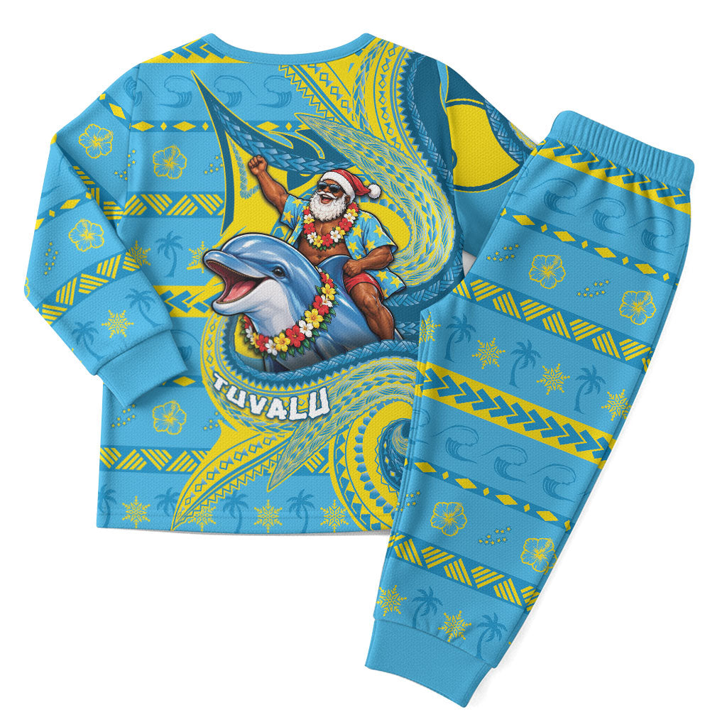 Tuvalu Christmas Pajama Set Santa Riding Ocean Dolphin DT05 - Polynesian Pride