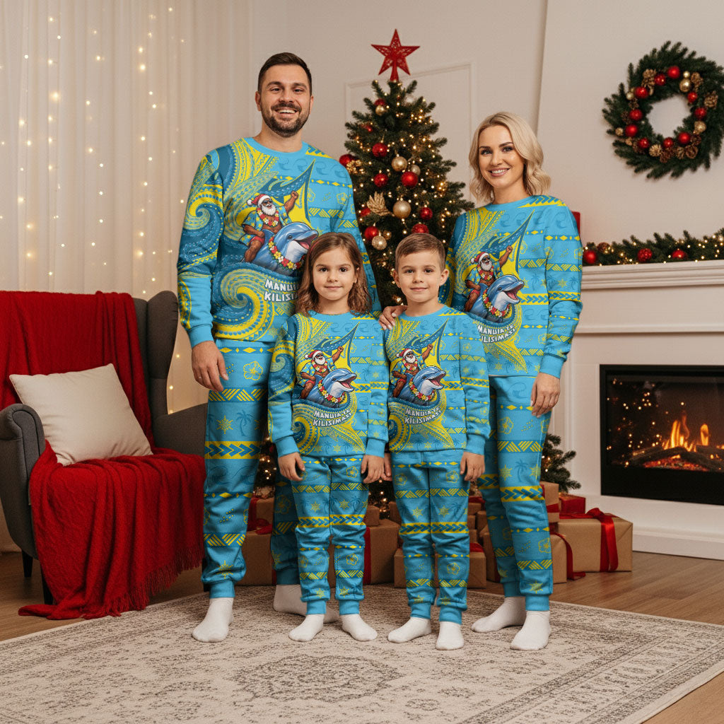 Tuvalu Christmas Pajama Set Santa Riding Ocean Dolphin DT05 - Polynesian Pride