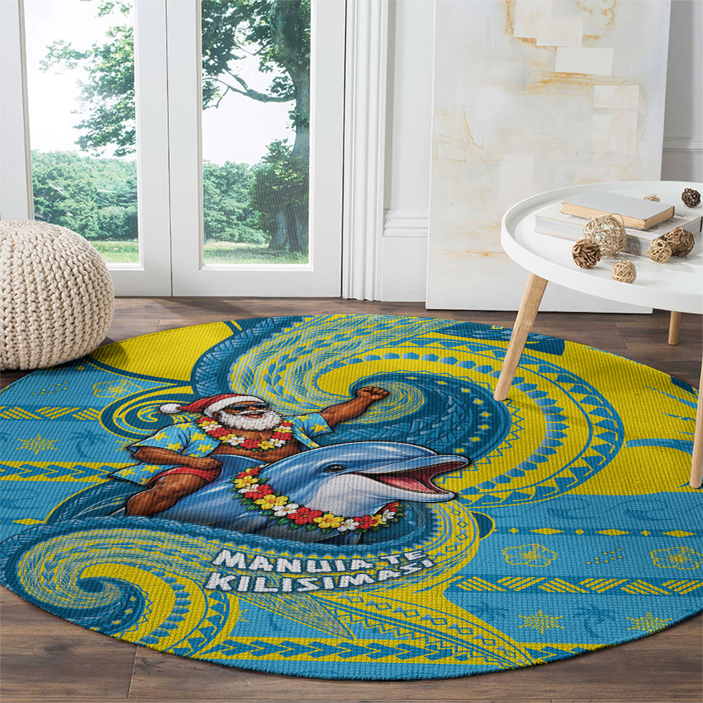 Tuvalu Christmas Round Carpet Santa Riding Ocean Dolphin DT05 - Polynesian Pride
