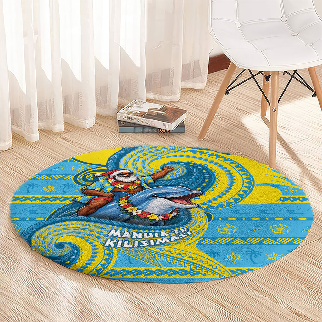 Tuvalu Christmas Round Carpet Santa Riding Ocean Dolphin DT05 - Polynesian Pride