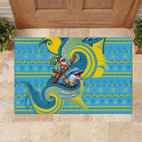 Tuvalu Christmas Rubber Doormat Santa Riding Ocean Dolphin DT05 Blue - Polynesian Pride