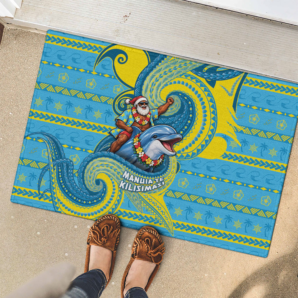 Tuvalu Christmas Rubber Doormat Santa Riding Ocean Dolphin DT05 - Polynesian Pride
