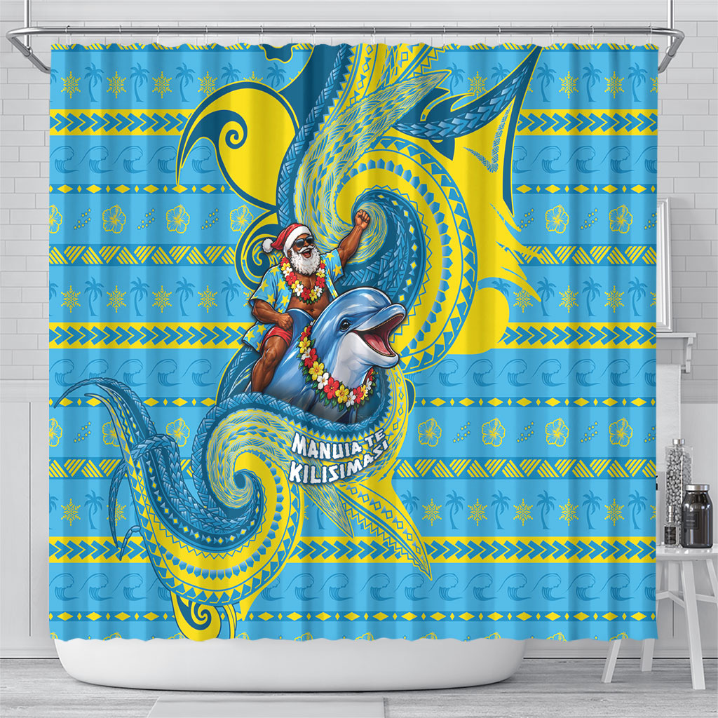 Tuvalu Christmas Shower Curtain Santa Riding Ocean Dolphin DT05 - Polynesian Pride