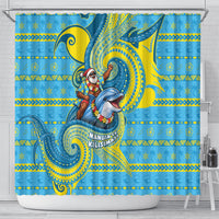 Tuvalu Christmas Shower Curtain Santa Riding Ocean Dolphin DT05 - Polynesian Pride