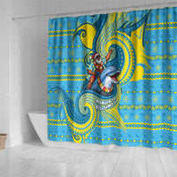 Tuvalu Christmas Shower Curtain Santa Riding Ocean Dolphin DT05 - Polynesian Pride