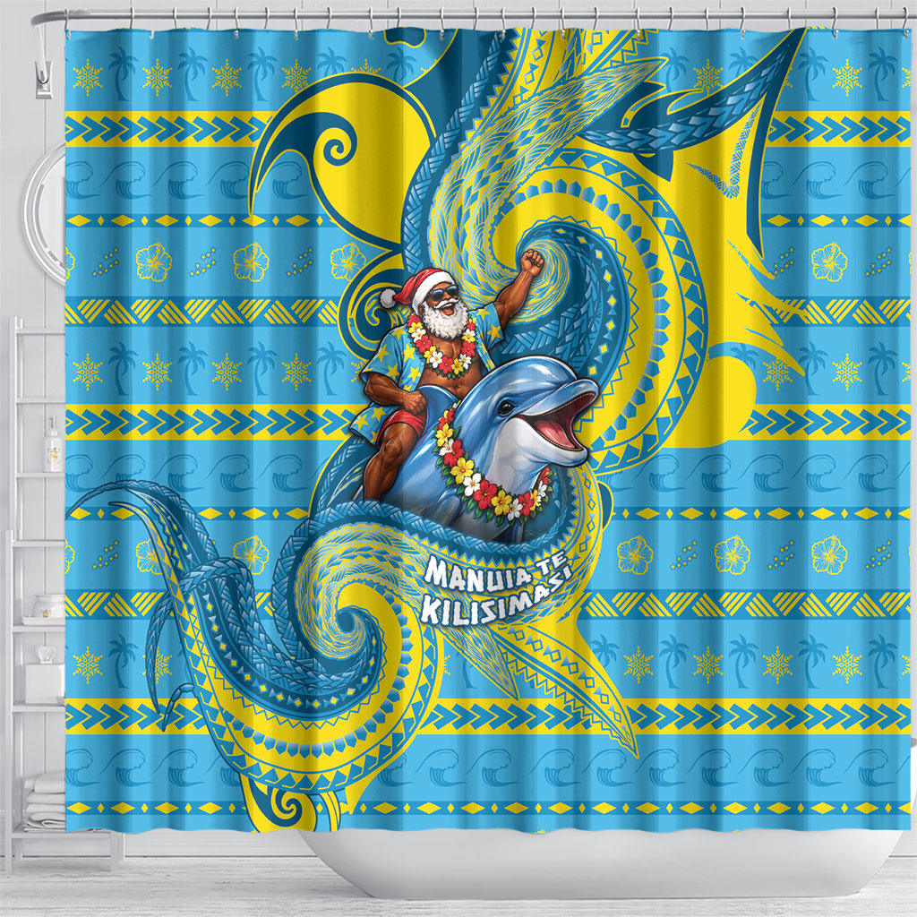 Tuvalu Christmas Shower Curtain Santa Riding Ocean Dolphin DT05 - Polynesian Pride