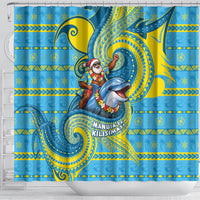 Tuvalu Christmas Shower Curtain Santa Riding Ocean Dolphin DT05 - Polynesian Pride