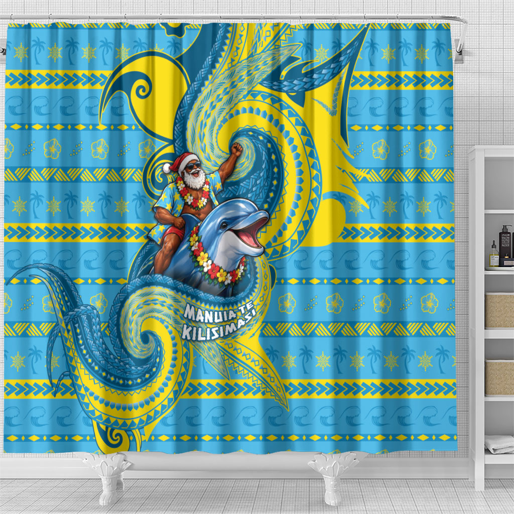 Tuvalu Christmas Shower Curtain Santa Riding Ocean Dolphin DT05 - Polynesian Pride