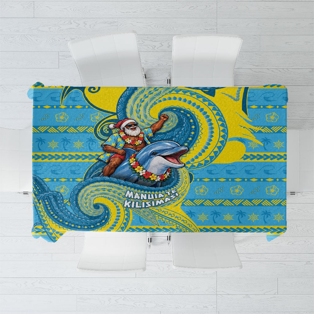 Tuvalu Christmas Tablecloth Santa Riding Ocean Dolphin DT05 Blue - Polynesian Pride