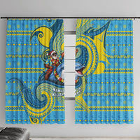 Tuvalu Christmas Window Curtain Santa Riding Ocean Dolphin DT05 With Hooks Blue - Polynesian Pride