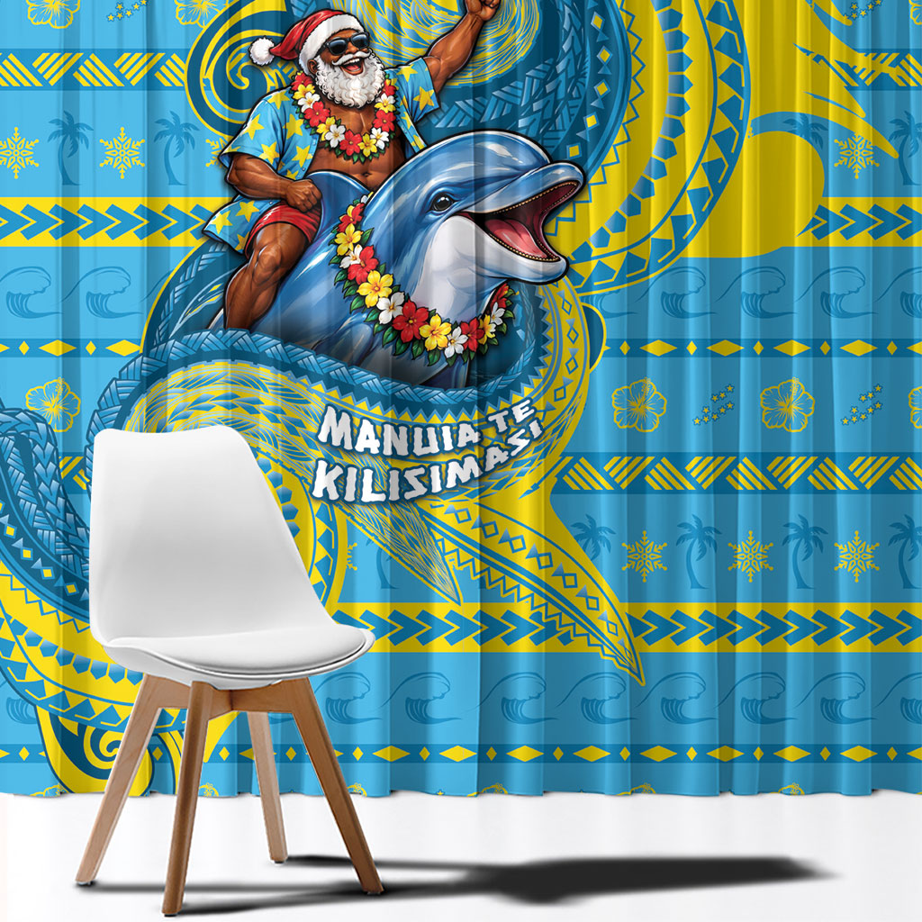 Tuvalu Christmas Window Curtain Santa Riding Ocean Dolphin DT05 - Polynesian Pride