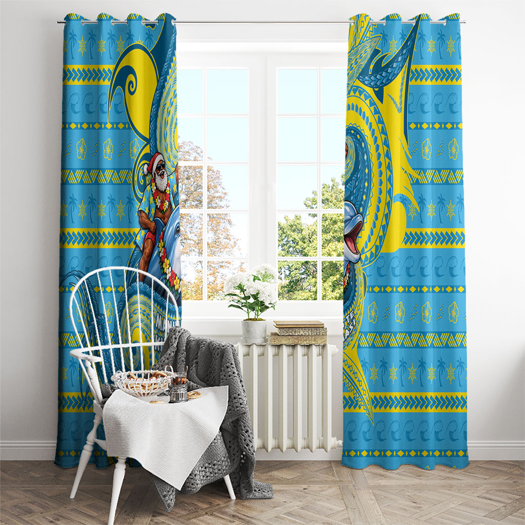 Tuvalu Christmas Window Curtain Santa Riding Ocean Dolphin DT05 - Polynesian Pride