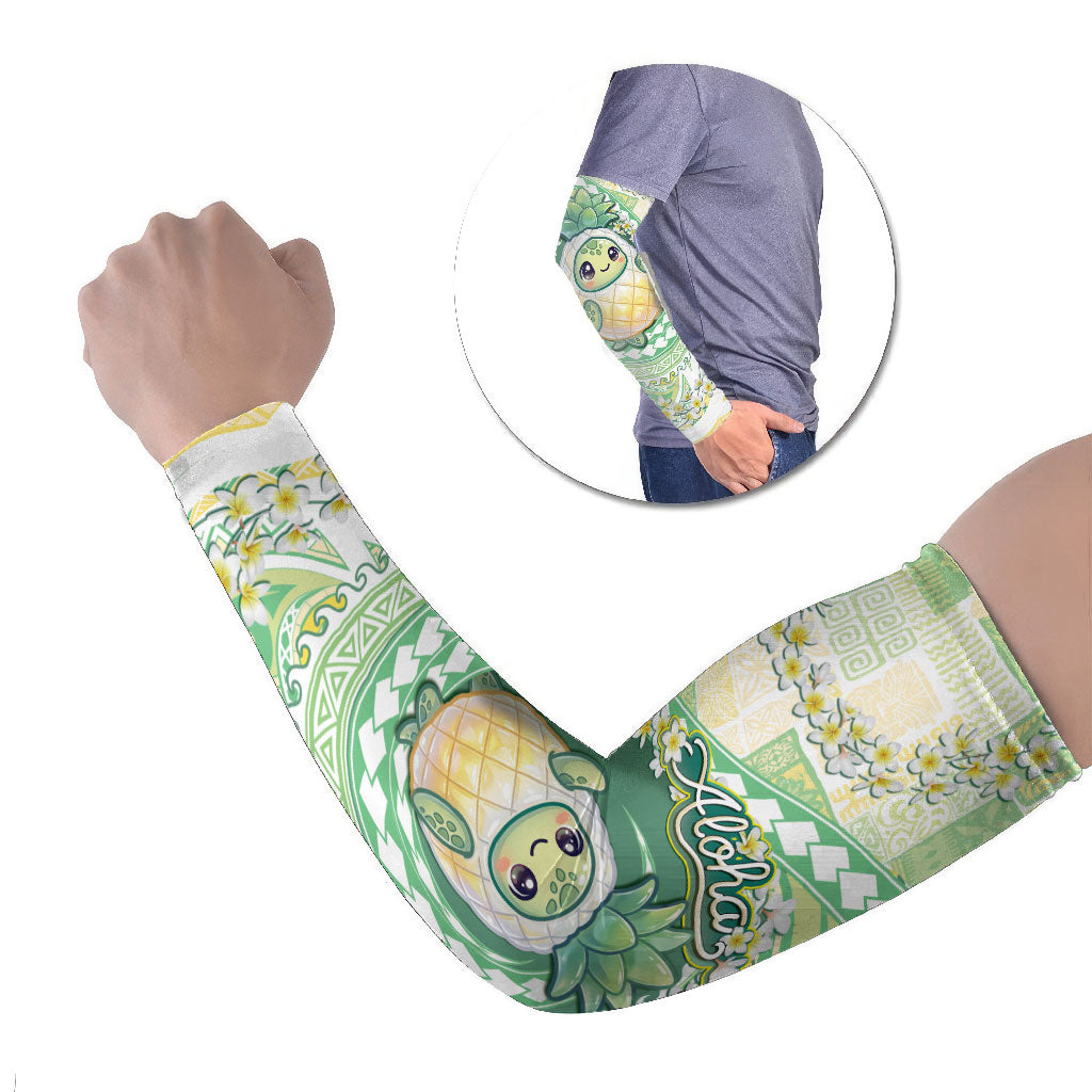 Hawaii Pineapple Arm Sleeves Cute Cosplay Turtle Plumeria Spiral DT05 Set of 2 Mint - Polynesian Pride