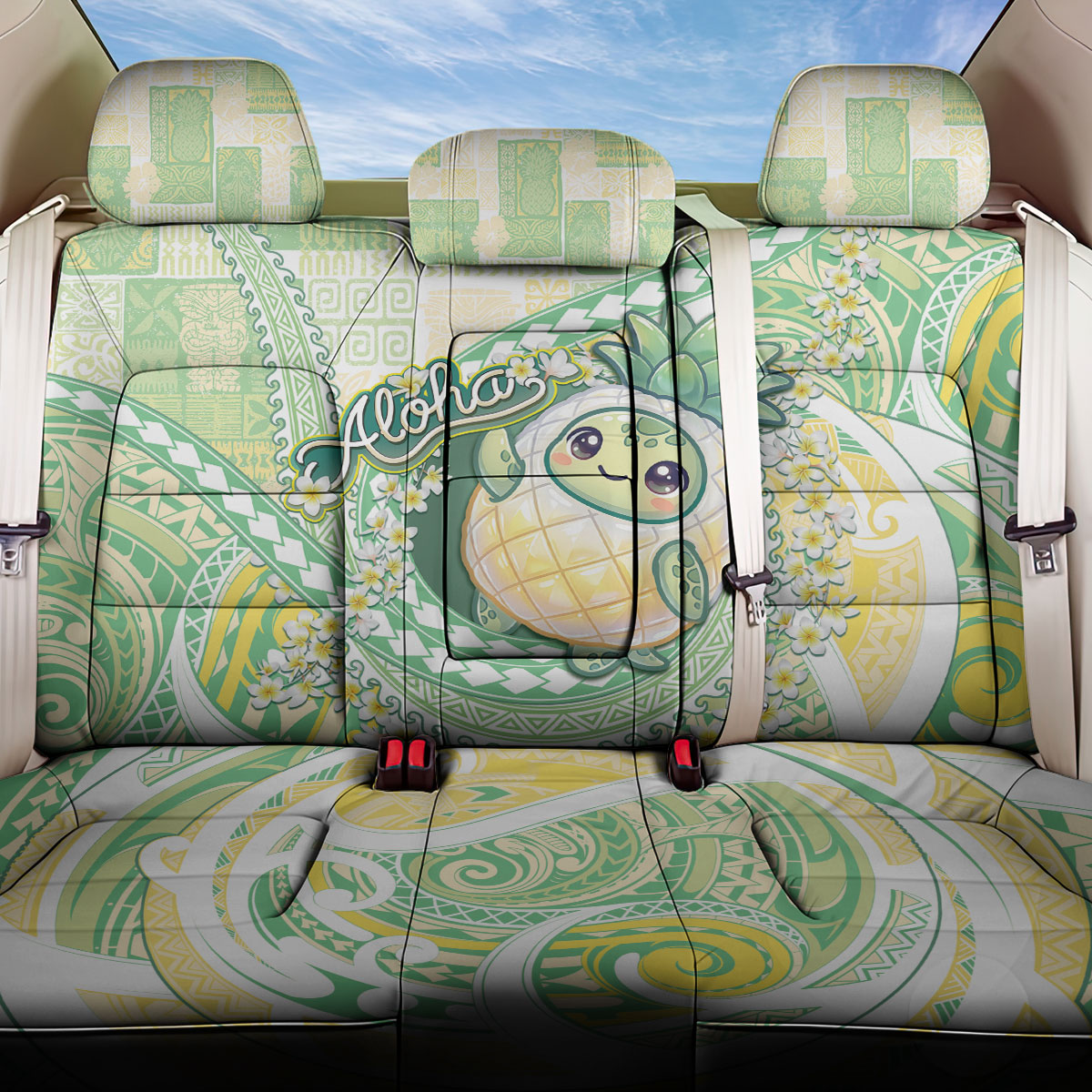 Hawaii Pineapple Back Car Seat Cover Cute Cosplay Turtle Plumeria Spiral DT05 One Size Mint - Polynesian Pride