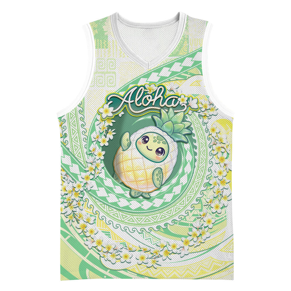 Hawaii Pineapple Basketball Jersey Cute Cosplay Turtle Plumeria Spiral DT05 Unisex Mint - Polynesian Pride