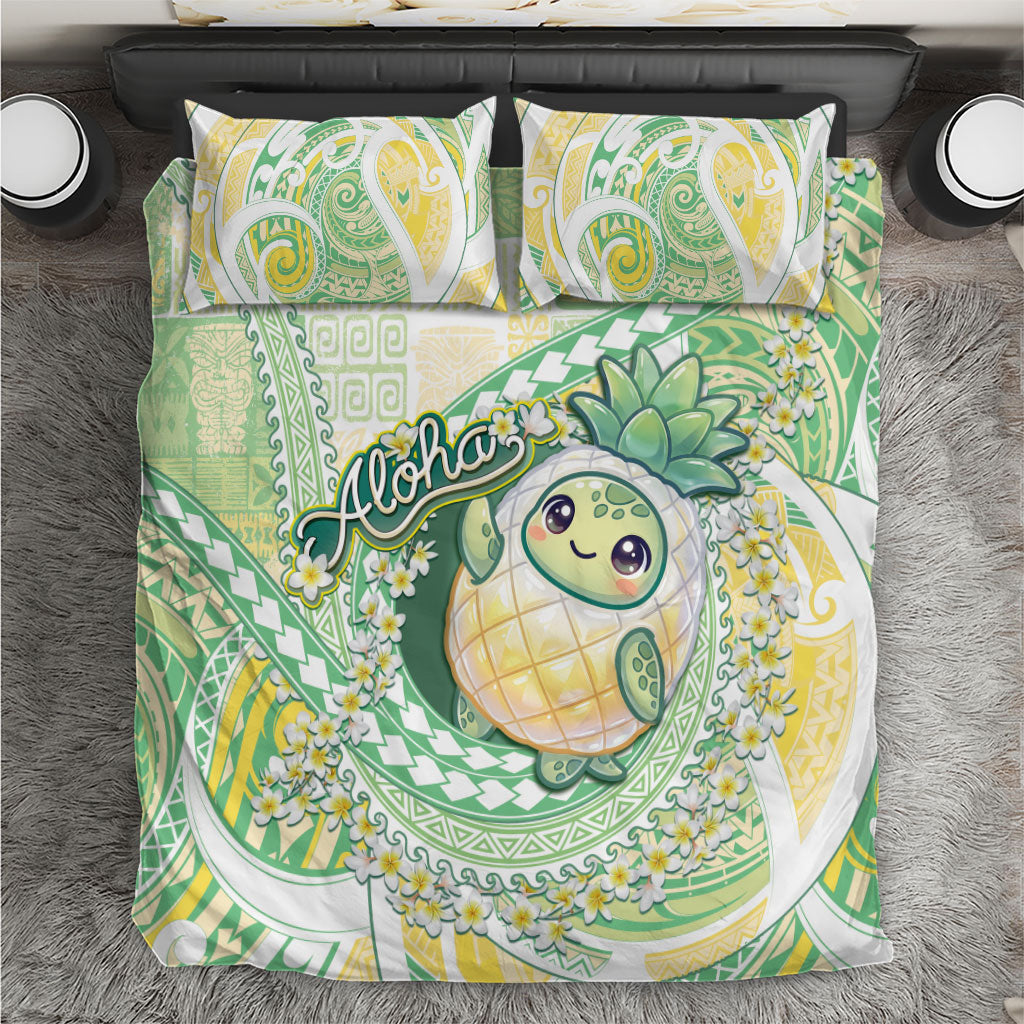 Hawaii Pineapple Bedding Set Cute Cosplay Turtle Plumeria Spiral DT05 Mint - Polynesian Pride