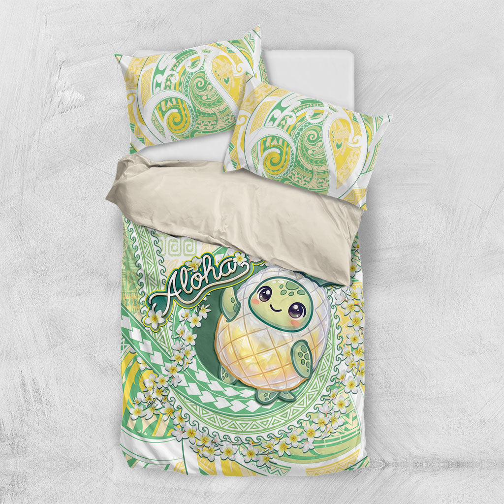 Hawaii Pineapple Bedding Set Cute Cosplay Turtle Plumeria Spiral DT05 US Twin 172cm x 218cm Mint - Polynesian Pride